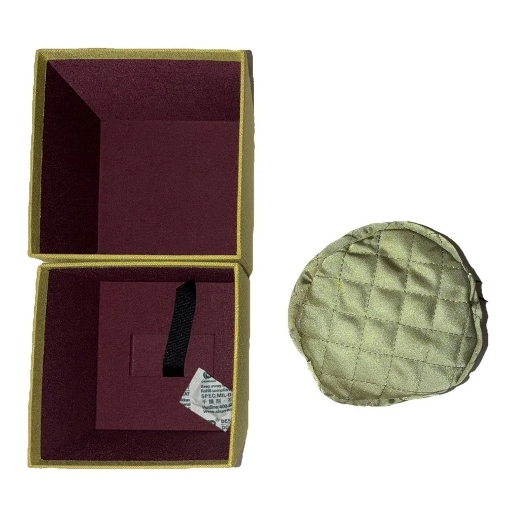 Gucci Gift Box And Dust Bag Green Fabric Satin Quilted Jewelry 4.7x4.7